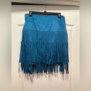 Suede L&B fringe western teal mini skirt turquoise